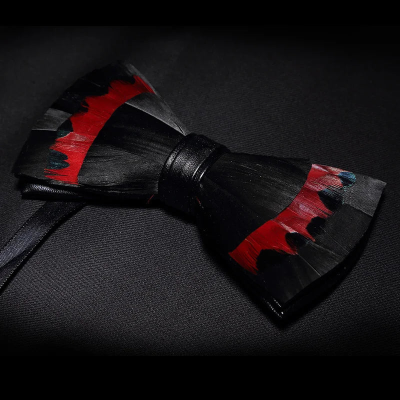 Red Black Fashion Handmade Feather Bowtie Suit Accessories