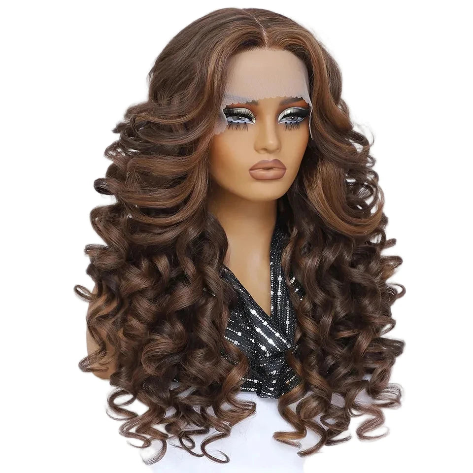 Brown HD Curly Pre Plucked 13X5X1 Latisha Synthetic Wigs