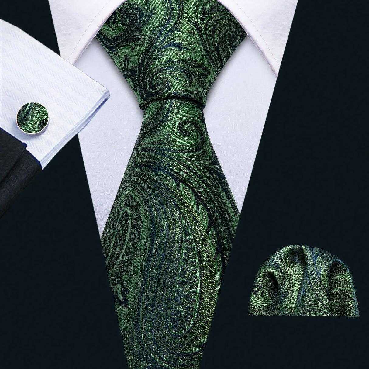 Solid Paisley Green Teal Blue Striped Silk Men Tie