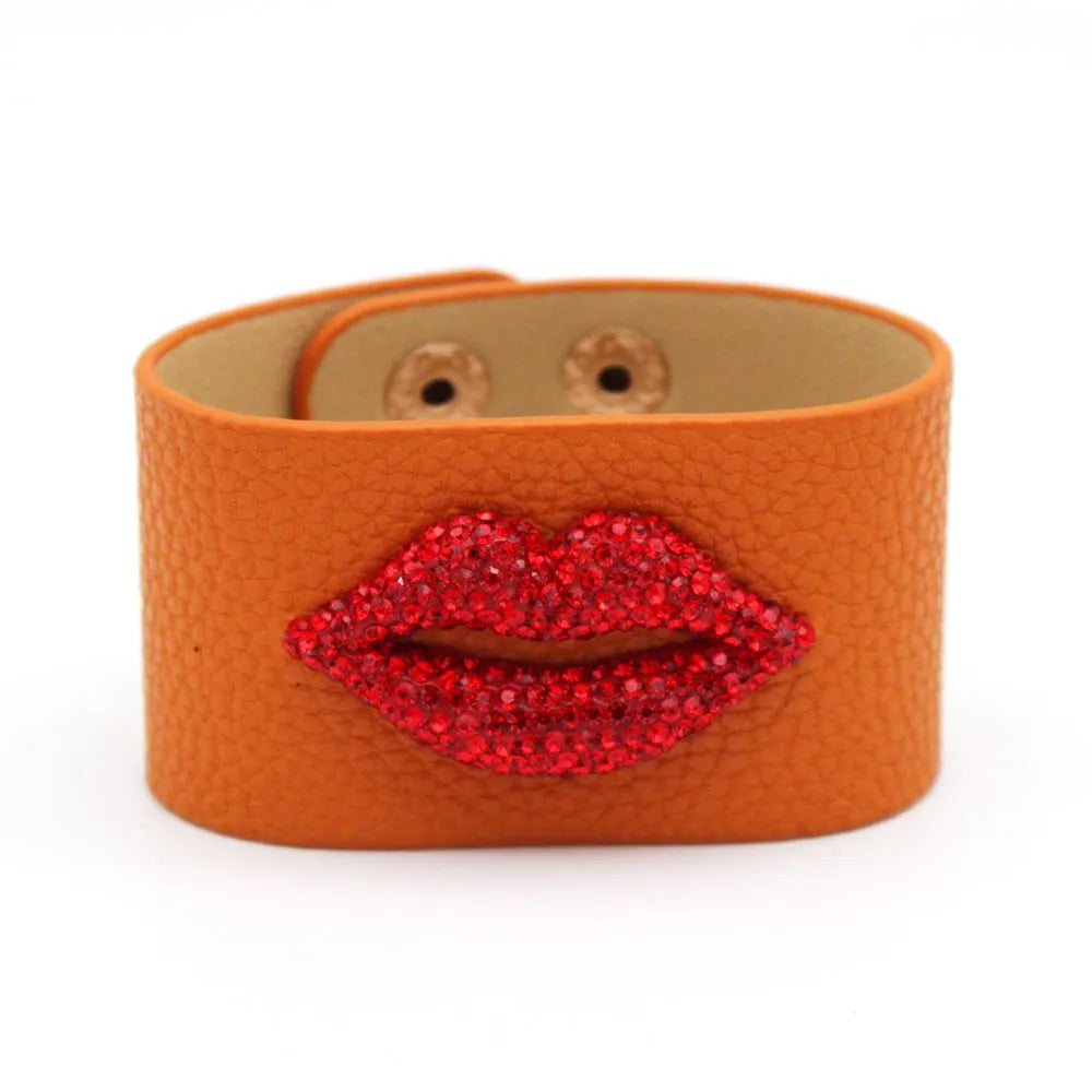 Crystal Red Lip Leather Bracelet