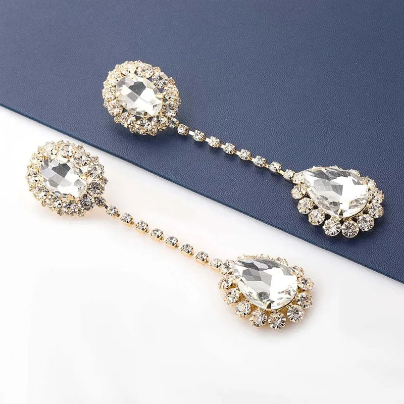 Shiny Rhinestone Long Oval Earrings