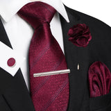 Red 8cm Silk Tie Pin Pocket Square Cufflinks Tie
