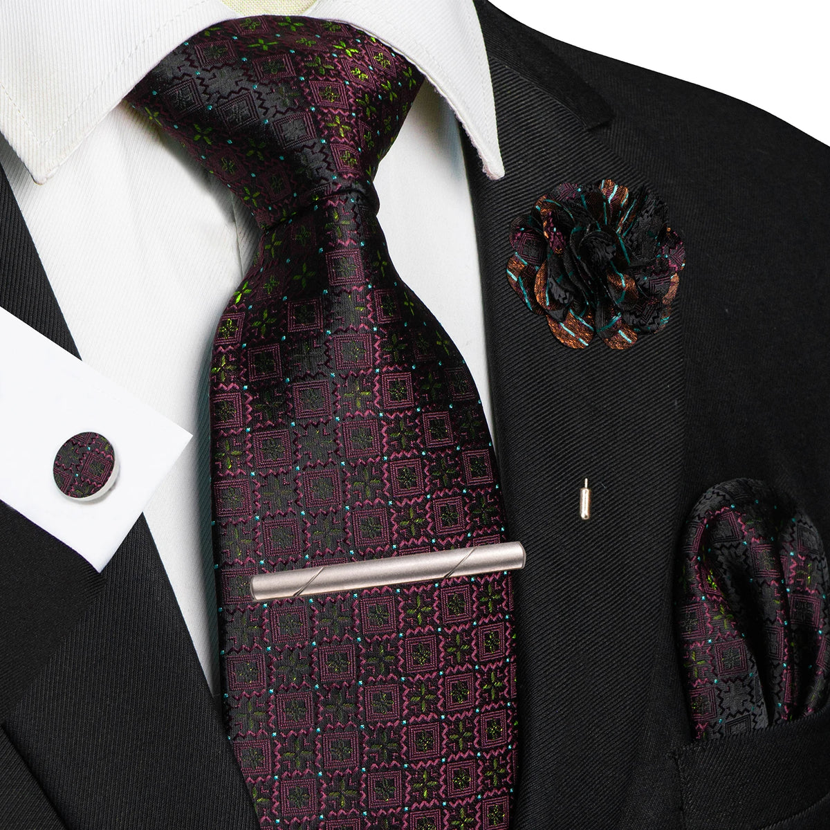 8cm Silk Tie Pin Pocket Square Cufflinks Tie