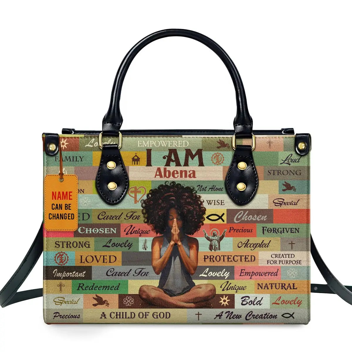 African Girl Print Leather Handbag