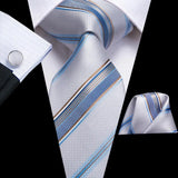 White Sliver Hanky Cufflinks Set Neck ties