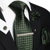Green 8cm Silk Tie Pin Pocket Square Cufflinks Tie