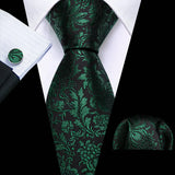 Solid Paisley Green Teal Blue Striped Silk Men Tie