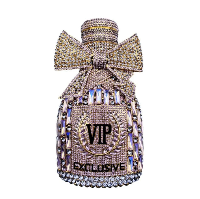 Champagne Bottle Rhinestones Clutch Purse Evening Bag