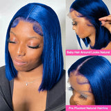13x4 Brazilian Straight Hair Wig Blue Bob Human Hair