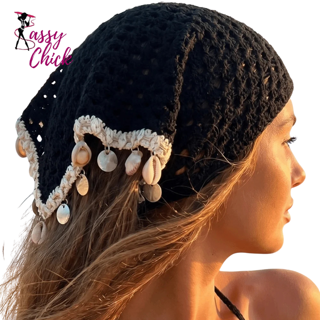 Seashell Luxury Crochet Tassel Triangle Headband Scarf Sassy Chick Logo
