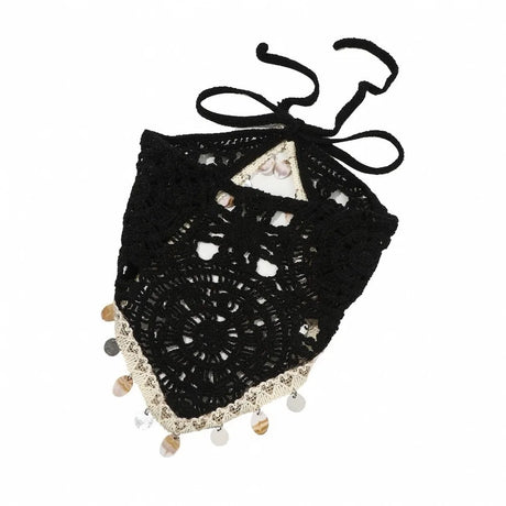 Black Seashell Luxury Crochet Tassel Triangle Headband Scarf