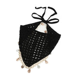 Black Seashell Luxury Crochet Tassel Triangle Headband Scarf