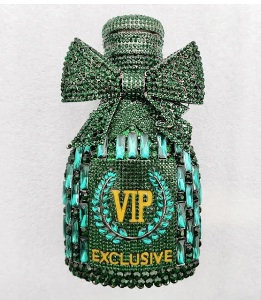 Champagne Bottle Rhinestones Clutch Purse Evening Bag