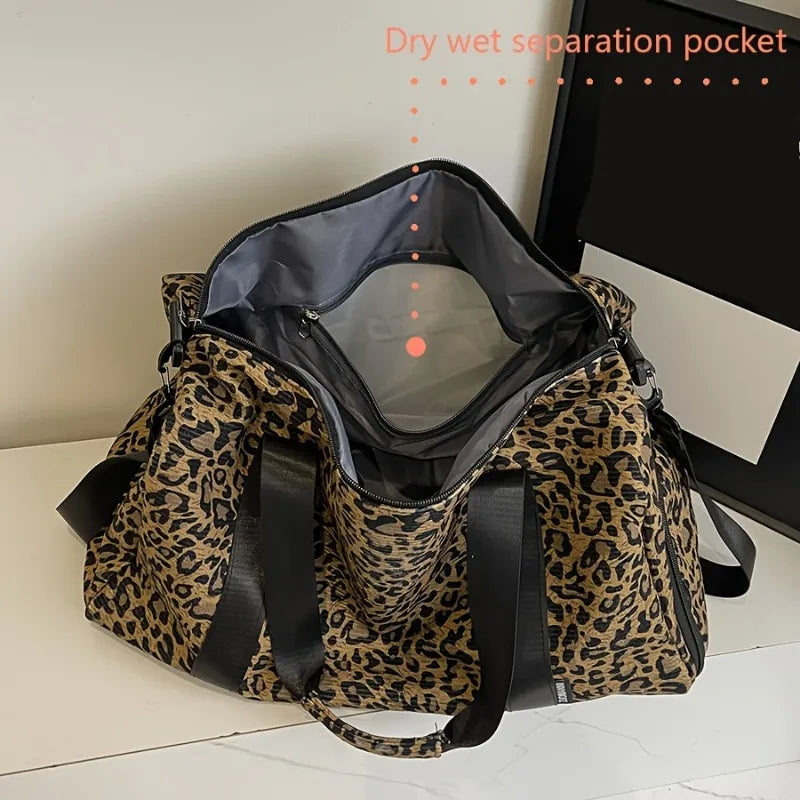 Compartment Fashionable Lady's Leopard Print Large Capacity Travel Bag