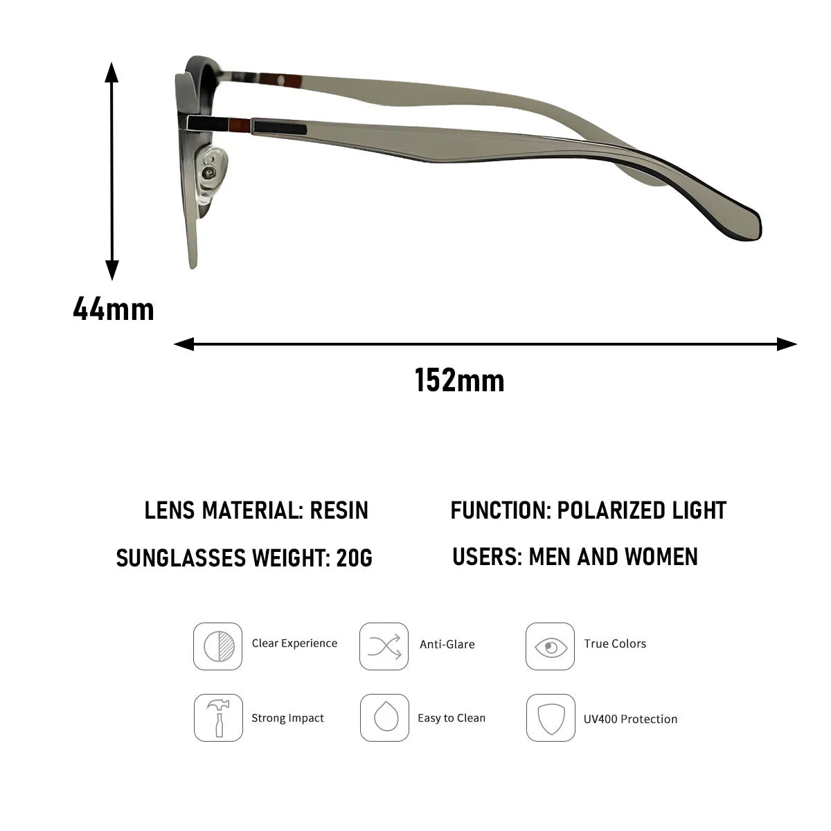 Size of Semi Rimless Vintage Retro Polarized Sunglass