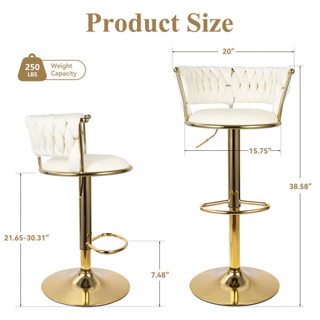 Set of 2 modern swivel bar stools with adjustable height and backrest for kitchen or bar