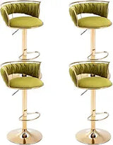 Set of 4 modern velvet swivel bar stools with low back and adjustable height on golden base