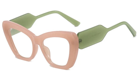 Beige Green Sexy Cat Eye Optical Clear Lens Eyewear