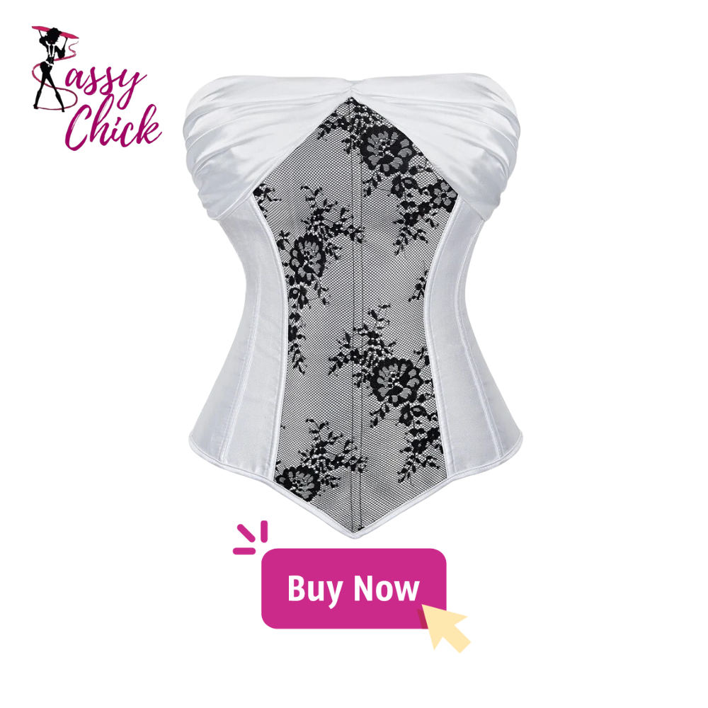 Sexy Lace up Floral Lingerie Corset For Women white black floral Sassy Chick Logo