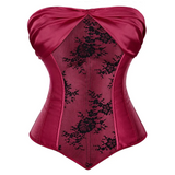Sexy Lace up Floral Lingerie Corset For Women wine red black floral front