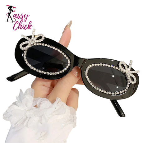 Sexy Polychrome Rhinestone  Diamond Oval Sunglasses Sassy Chick Logo