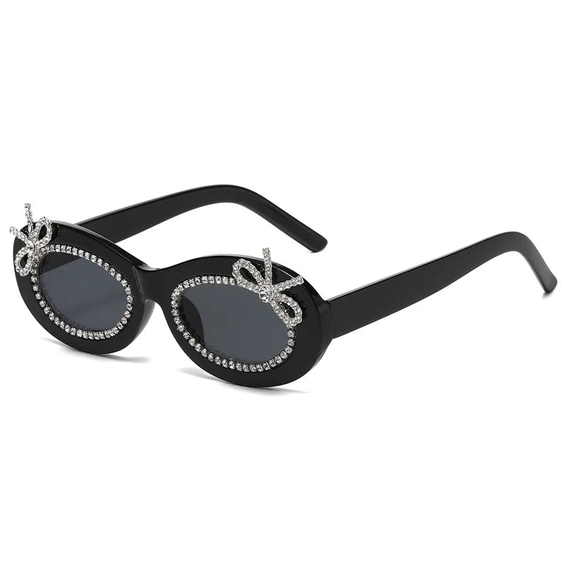 Black Sexy Polychrome Rhinestone  Diamond Oval Sunglasses