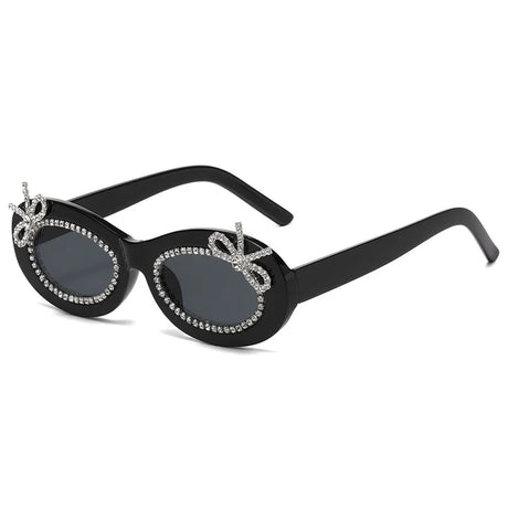 Black Sexy Polychrome Rhinestone  Diamond Oval Sunglasses