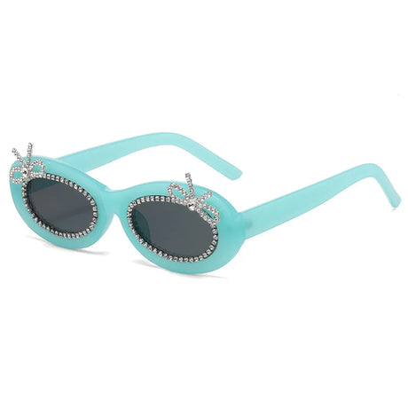 Blue Sexy Polychrome Rhinestone  Diamond Oval Sunglasses