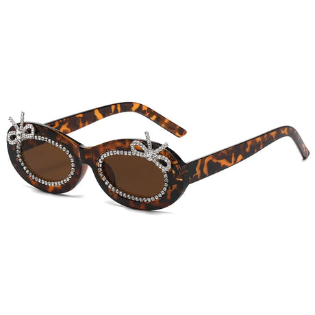 Leopard Sexy Polychrome Rhinestone  Diamond Oval Sunglasses