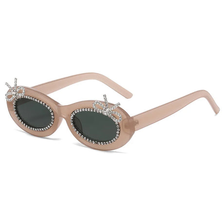 Beige Sexy Polychrome Rhinestone  Diamond Oval Sunglasses