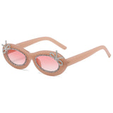 Beige Sexy Polychrome Rhinestone  Diamond Oval Sunglasses