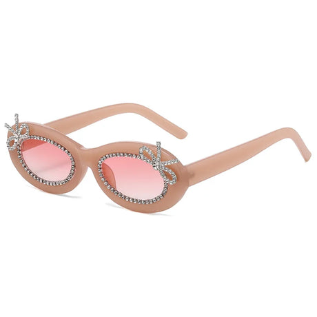 Beige Sexy Polychrome Rhinestone  Diamond Oval Sunglasses