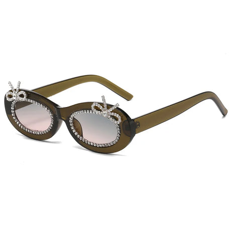 Green Sexy Polychrome Rhinestone  Diamond Oval Sunglasses