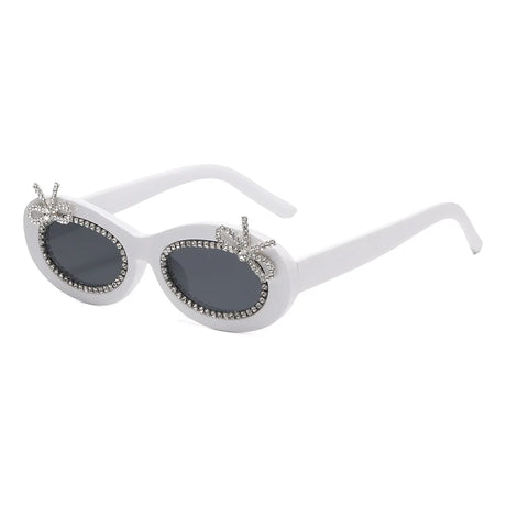 White Sexy Polychrome Rhinestone  Diamond Oval Sunglasses