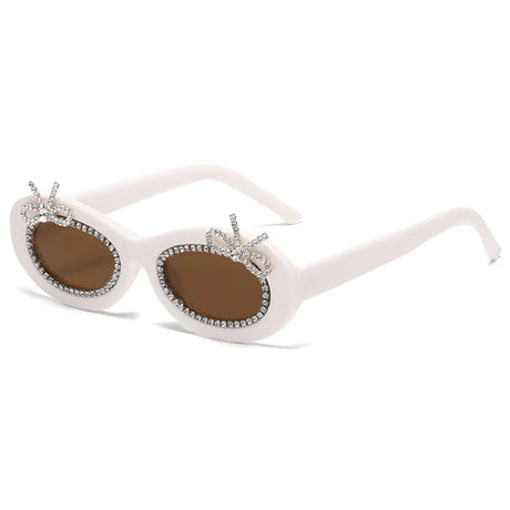 White Sexy Polychrome Rhinestone  Diamond Oval Sunglasses