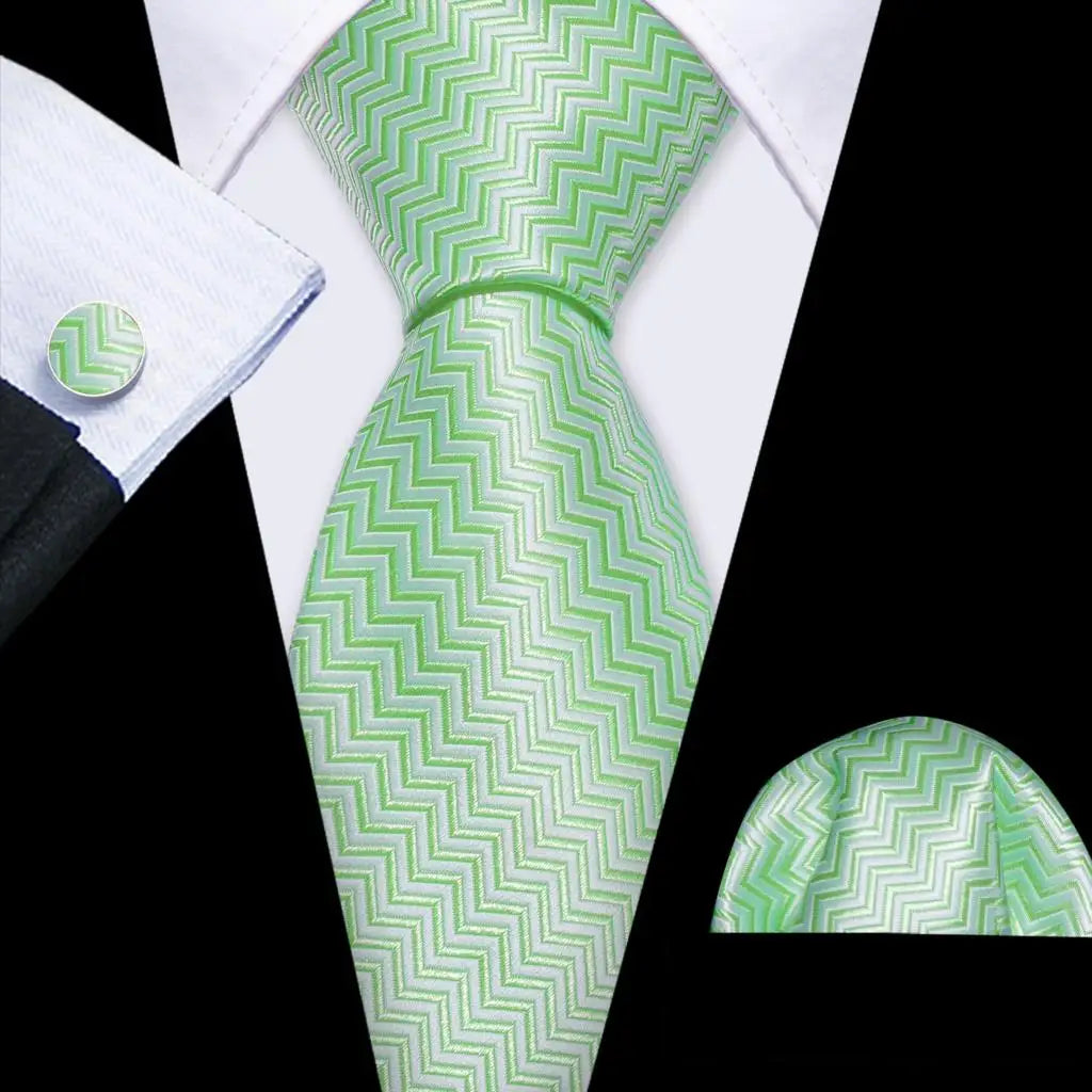 Solid Paisley Green Teal Blue Striped Silk Men Tie