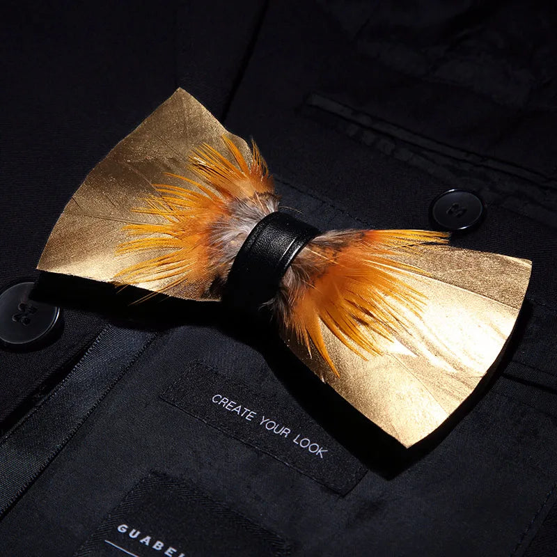 Brown Fashion Handmade Feather Bowtie Suit Accessories