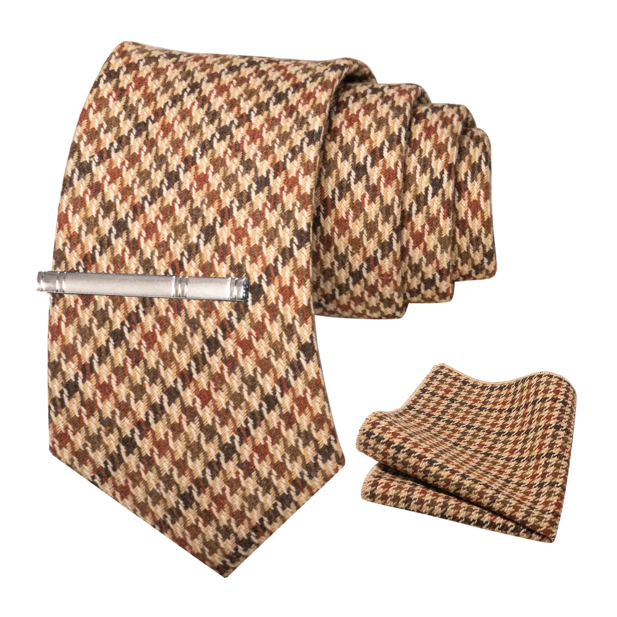 Brown Cashmere Wool 8cm Men Striped Plaid Necktie