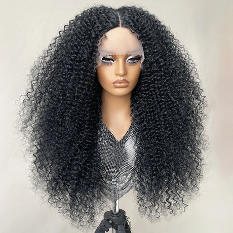 Black 24 Inch Jerry Curl Synthetic Lace Kinky Curly Wigs