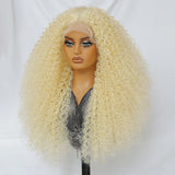 White 24 Inch Jerry Curl Synthetic Lace Kinky Curly Wigs