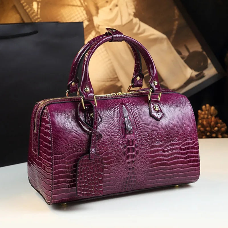 Genuine Leather Crocodile Pattern Handbag