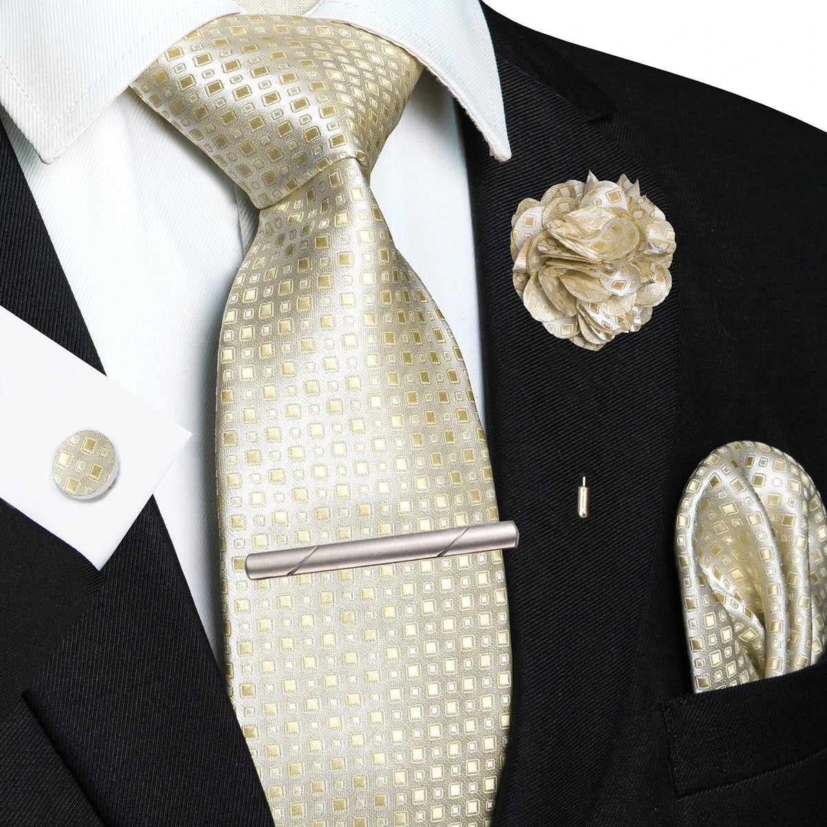 8cm Silk Tie Pin Pocket Square Cufflinks Tie