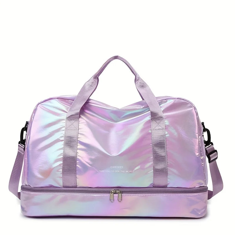 Pink Lightweight Nylon Large Holographic Duffel Bag