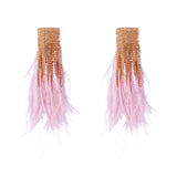 Rhinestone Big Feather Earrings