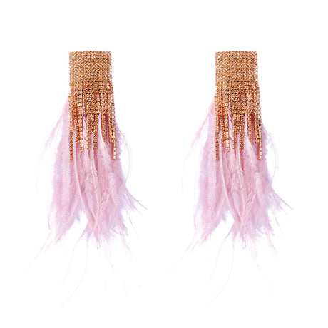 Rhinestone Big Feather Earrings