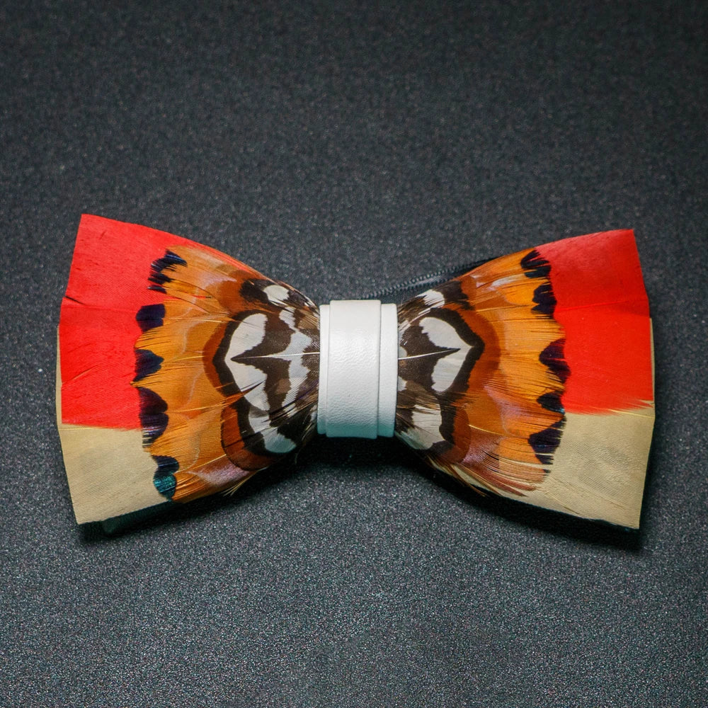Red Brown Fashion Handmade Feather Bowtie Suit Accessories