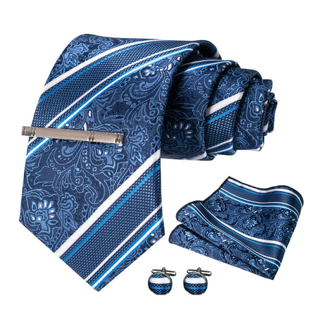 100% Silk Navy Blue Plaid Striped Necktie