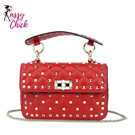 Sheepskin Chain Rivet Handbag Sassy Chick Logo