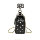 Side View of Black Sheepskin Chain Rivet Handbag
