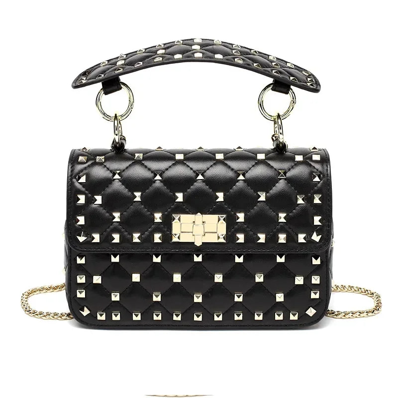 Black Sheepskin Chain Rivet Handbag